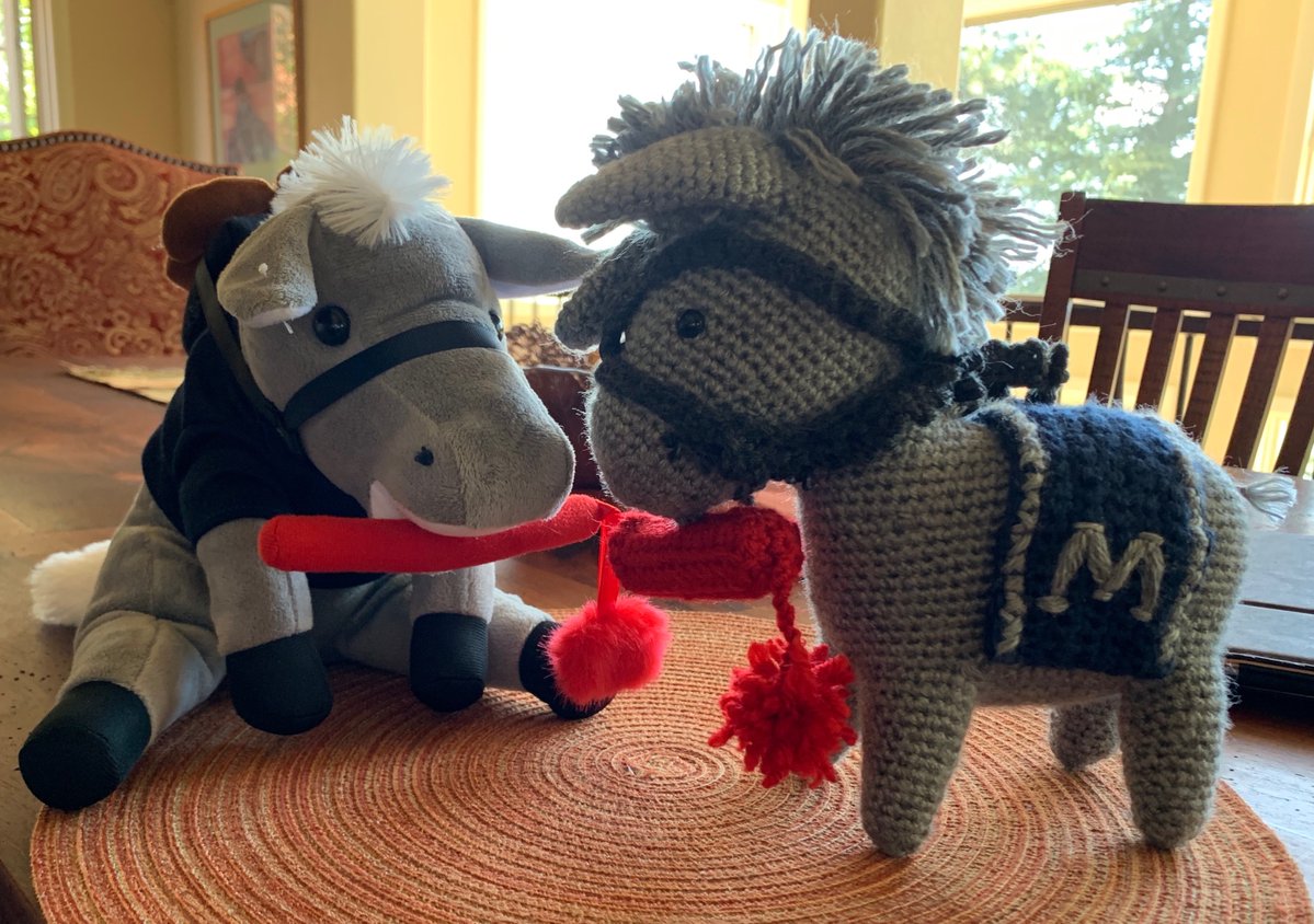 Blaster meet...Blaster... Best @coschoolofmines -themed birthday gift ever, crocheted by ChemEng daughter KEJ.