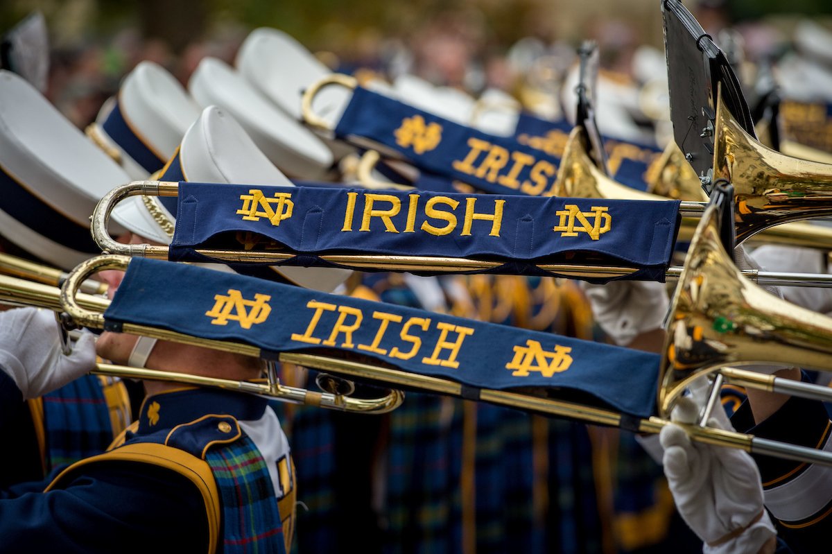 Catch a sneak peek of the halftime show at the @notredameband&#39;s Concert on the Steps at Bond Hall at 1 p.m.