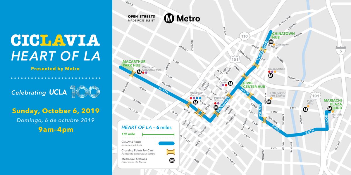 On Sunday, October 6, we will explore Westlake, Chinatown, Little Tokyo, Boyle Heights, and downtown Los Angeles in a 6-mile special edition of CicLAvia—Heart of LA Celebrating #UCLA100. 