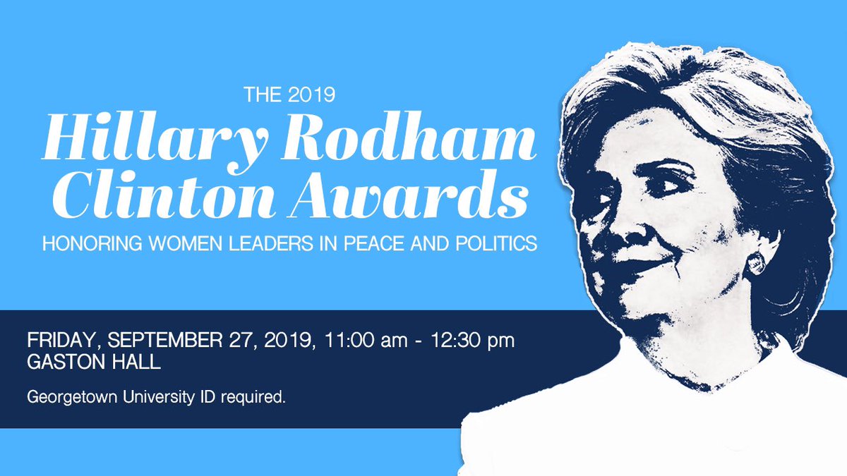 GIWPS is excited to announce the 2019 @hillaryclinton Awards on 9/27 @Georgetown! This year’s honorees include @UNHumanRights chief, former President of Chile @mbachelet & Central American peacebuilders Rosa Anaya @CatholicRelief & Virginia Martes Velásquez #MOMUCLAA. #HRCawards