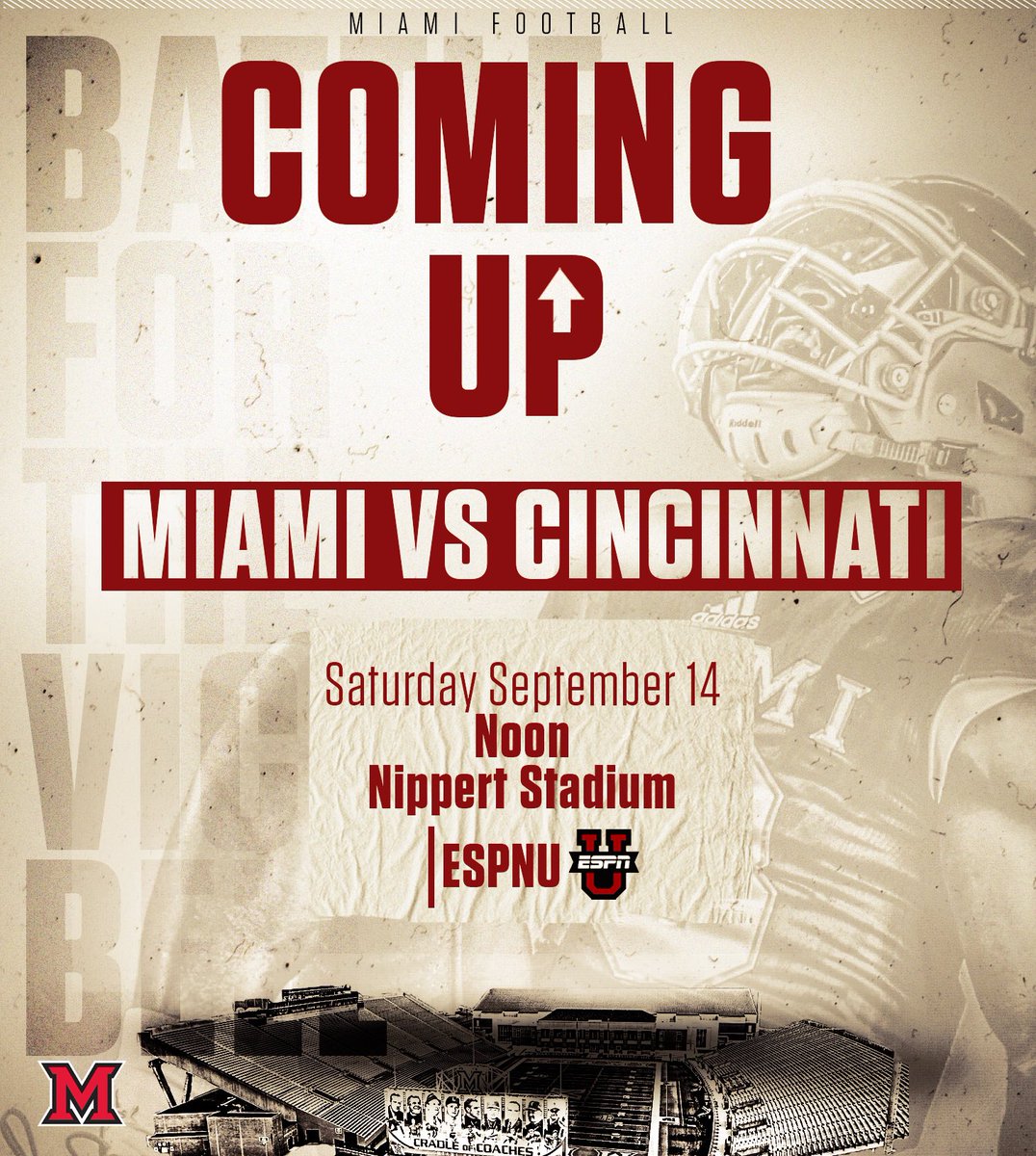 They’ve played each other 123 times, first meeting in 1888 when Grover Cleveland was U.S. president. Follow @MiamiOHFootball for updates on this weekend&#39;s #BattlefortheVictoryBell against @GoBearcatsFB.  #RiseUpRedHawks