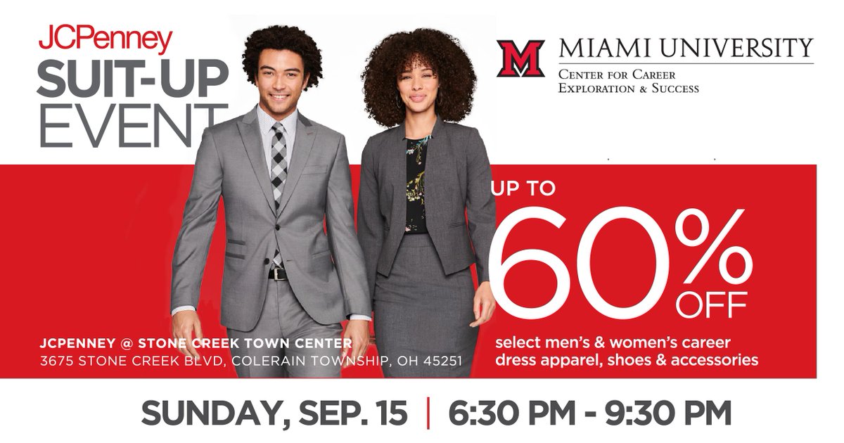 IT&#39;S TIME! Join us tonight for our annual Suit Up event with @jcpenney!   #hiremiamioh #miamiohsuitup