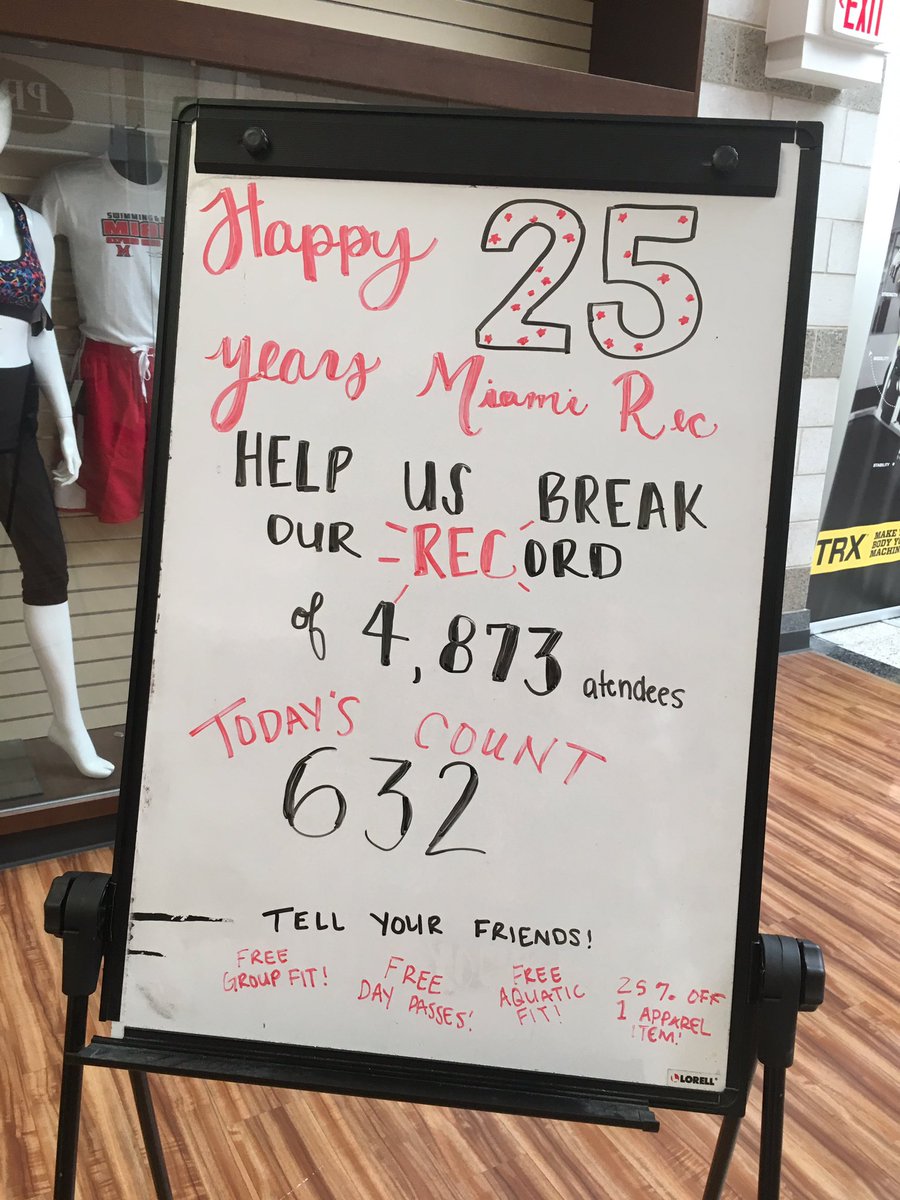 Two birds with one stone! Walking at lunch time. @miamiuniversity Rec turns 25 today (9/16), come workout to help set a record attendance and work towards #HealthyMiamiOH. #MiamiOH full-time employees, don’t forget about the Battle of the Birds Step Challenge.