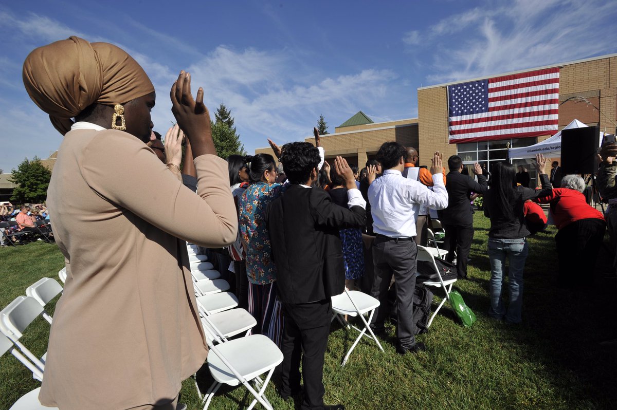 99 people became United States citizens today during a U.S. District Court Naturalization ceremony at Miami University Hamilton. @MDPitmanJournal @journalnews @MiamiRegionals @miamiuniversity #ConstitutionDay